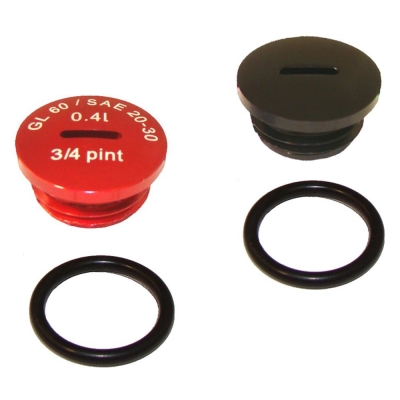 SET Verschlußschraube - Alu schwarz / rot eloxiert mit O-Ringen - für Motor M500-M700