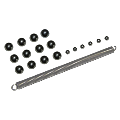 SET Kugelsatz aus 6x Ø4 + 12x Ø7mm-Stahlkugeln + Schnurfeder zur Abtriebswelle