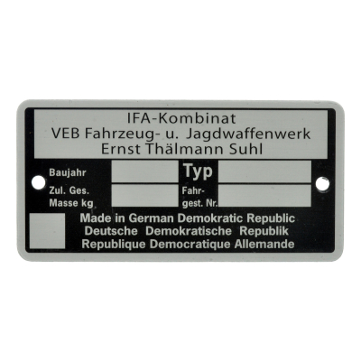 Typschild - IFA Kombinat VEB Fajas - neutrale Ausführung, bis Baujahr 1990