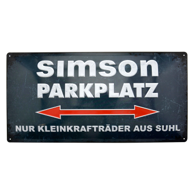 Blechschild 25x50 cm, grau/weiß, Motiv: SIMSON-Parkplatz