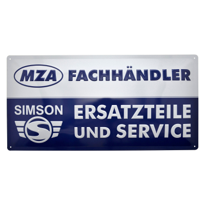 Blechschild 25x50 cm, blau/weiß, Motiv: MZA-Fachhändler