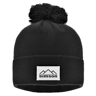 Wintermütze mit Bommel, Farbe: schwarz, Motiv: "SIMSON Suhler Berge"