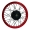 1,6 x 16" Speichenrad f. Trommelbremse, Alufelge Rot, Nabe Schwarz, Edelstahlspeichen verstärkt schwarz