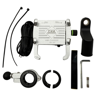 CNC Handyhalter mit USB-Ladefunktionf. Smartphone Silber